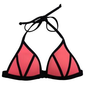 PINK Victoria's Secret Coral Triangle Bikini Top with Black Trim